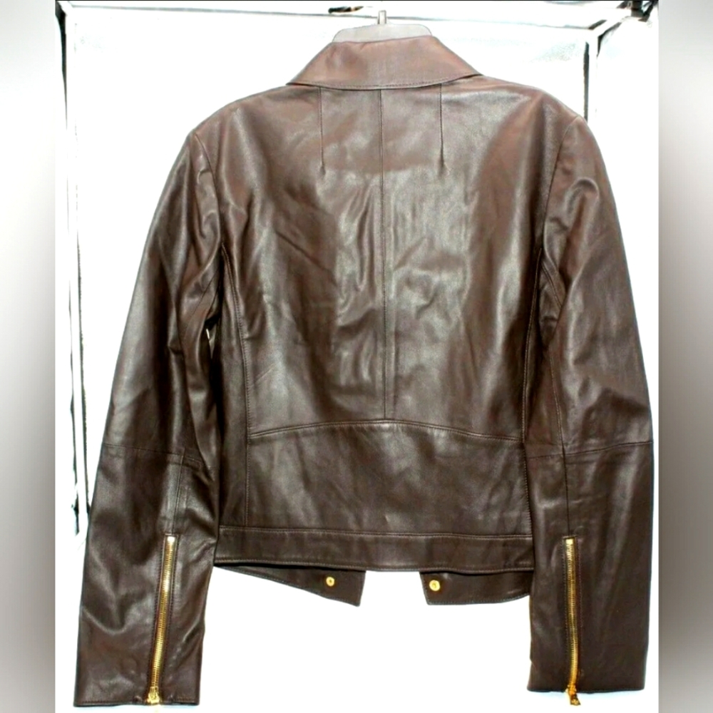 NEW TORY BURCH WOMEN'S "HARPER MOTOR JACKET"- COCONUT BROWN SHEEP LEATHER